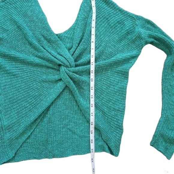 Moon & Madison Green Off The Shoulder Twist Front Sweater - Picture 9 of 10